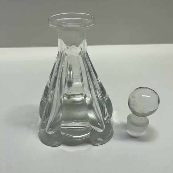 Art Deco Style 6” Tall Glass Perfume Bottle, Heavy Solid Glass, Ball Stopper - Picture 3 of 8
